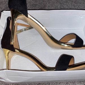 Gold and Black Stiletto Sandals